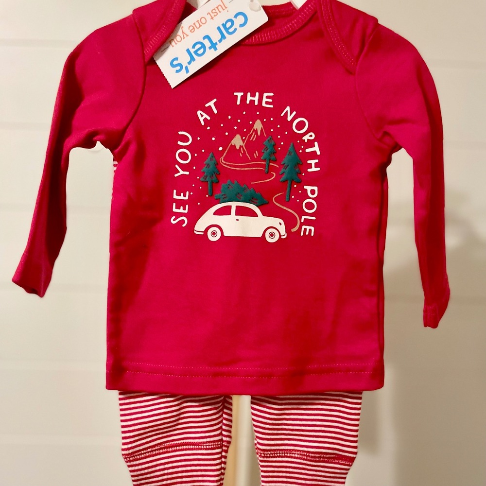 Carter's Kids Baby Red North Pole Christmas Car Tree Long Sleeve Set 3M
